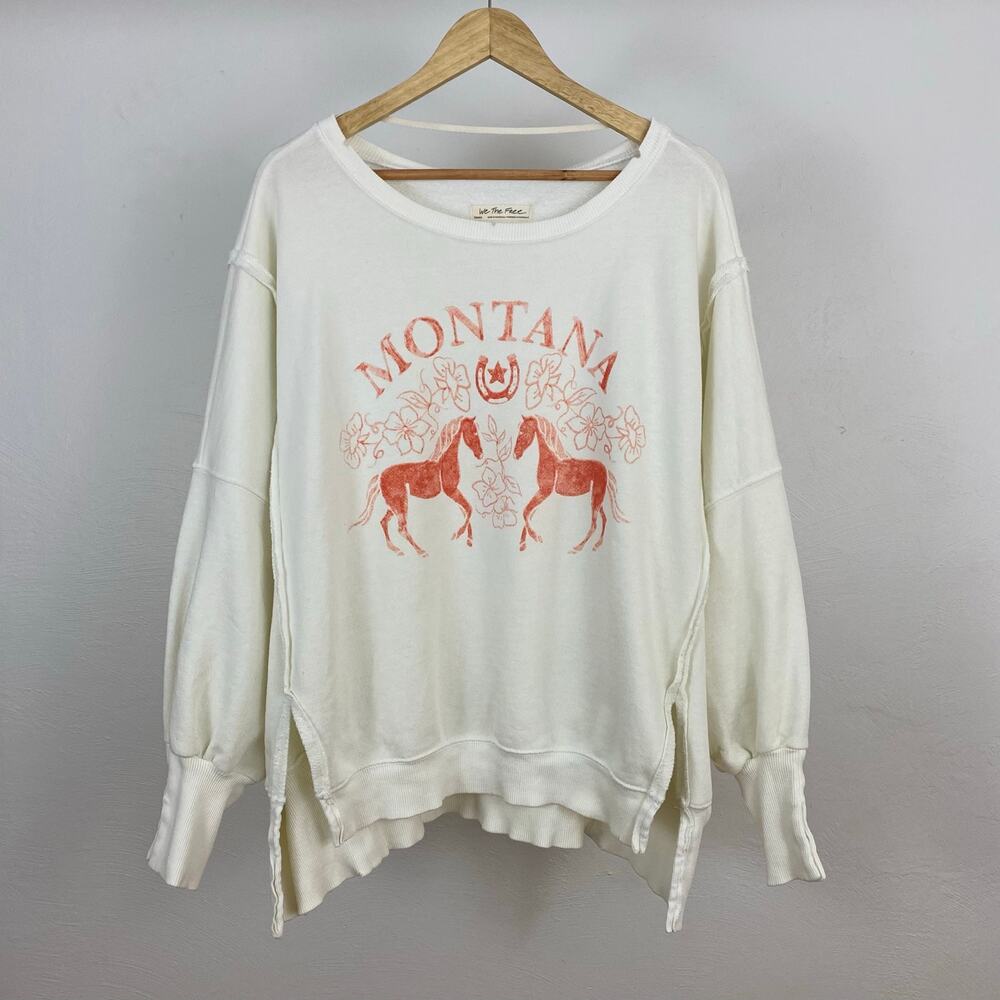 We The Free People Graphic Camden Pullover - Coconut Combo Montana - Small